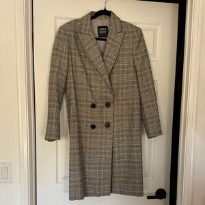 Zara Women's Yellow and Gray Plaid Blazer